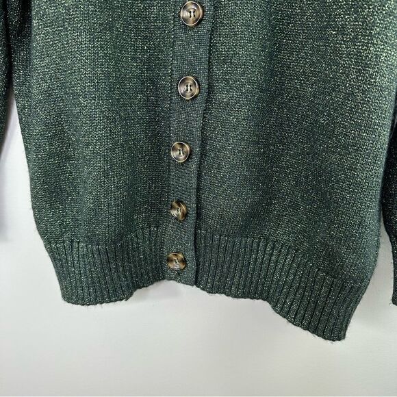 ZARA Green Metallic Knit Oversized Grandad V-Neck Button Cardigan Sz Small - Picture 6 of 12